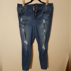 Torrid Women's Dark Blue Ripped Skinny Jeans Extra Tall Length